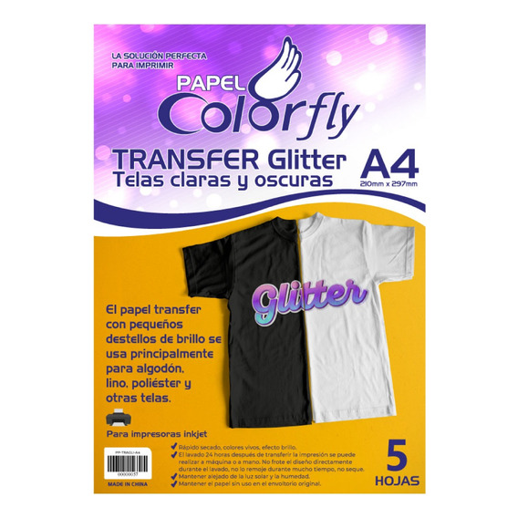 Papel Transfer Glitter Tela Clara/oscura A4 5hojas Disershop