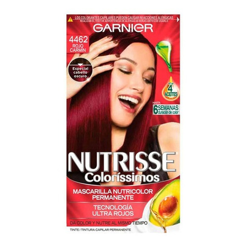 Kit Tinte Garnier  Nutrisse coloríssimos Mascarilla nutricolor permanente tono 4462 rojo carmín para cabello