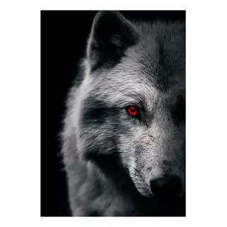 Quadro Decorativo Lobo Cinza Olhos Vermelhos 90x60