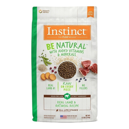 Alimento Instinct Be Natural para perro adulto todos los tamaños sabor cordero y avena en bolsa de 4.5lb