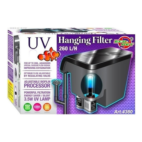 Filtro Cascada Lampara Uv Pecera Acuario 200 L 260 L/h 4380