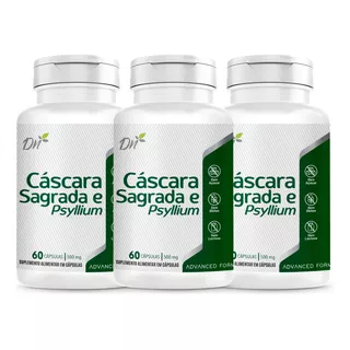 Kit 3x Cascara E Psyllium 500mg 100% Natural - 60 Capsulas