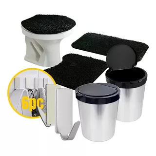 Kit Conjunto Banheiro 3 Pçs Tapete 2 Lixeira Inox 10l Brinde