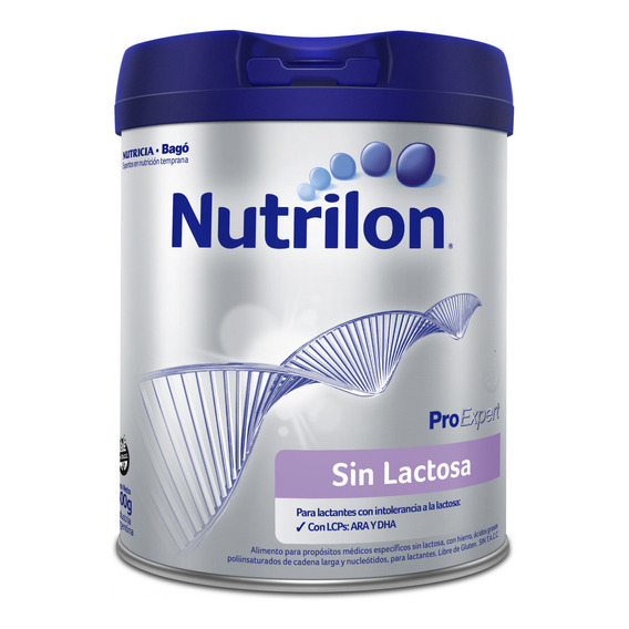 Leche de fórmula en polvo sin TACC Nutricia Bagó Nutrilon Sin Lactosa en lata de 1 de 800g - 0 meses a 2 años