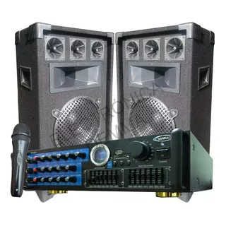 Combo Consola Amplificada Bt 600w + 2 Bafles 12  + Microfono