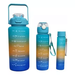 Kit Com 3 Garrafas Água Frases Motivacionais Treino Cor Azul