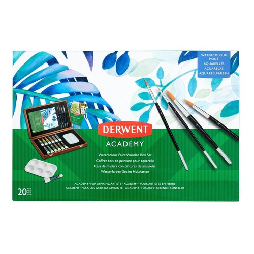 Set 12 Caja Madera Pintura Acuarela Derwent Academy 12ml Color Varios