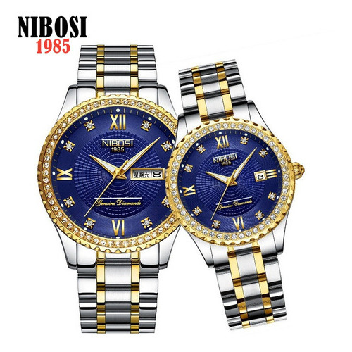 Relojes Impermeables Nibosi De Pareja De Diamantes De 2 Piez Color Del Fondo Azul