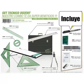  Kit De Dibujo Técnico Dozent Tablero 40x50 C/ Atril 23 Art 