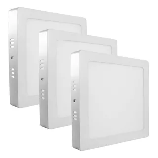  Led Kit 3 Painel Plafon 18w Quadrado Sobrepor Branco Frio