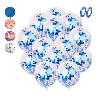 100 Globos Azul Con Confeti De Boda Cumpleaños Fiesta Decora