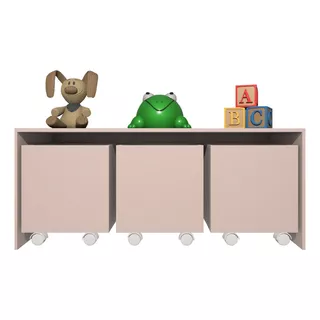 Mesa Organizadora De Brinquedos Rosa Com 3 Baús 100% Mdf