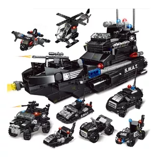 Barco Policial Blocos De Montar 587 Pcs  Mais 8 Personagens