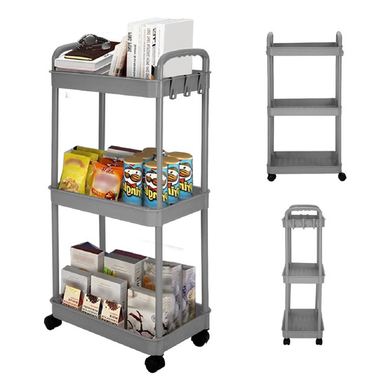 Carrito Auxiliar Organizador Multiusos Almacenaje 3 Niveles Color Gris