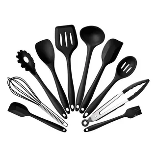 Conjunto Kit De Utensílios De Cozinha 10 Peças Silicone Inox