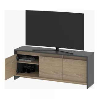 Rack Mesa De Tv Moderno 130 Hasta 55 3 Puertas + Estantes Color Grigio-roble Bardolino