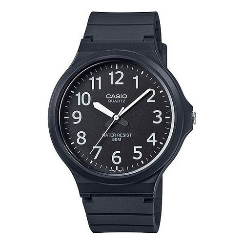 Reloj pulsera Casio Youth MW-240-1E2V de cuerpo color negro, analógico, para hombre, fondo gris oscuro, con correa de resina color negro, agujas color blanco y negro, dial blanco, minutero/segundero blanco, bisel color negro y hebilla simple