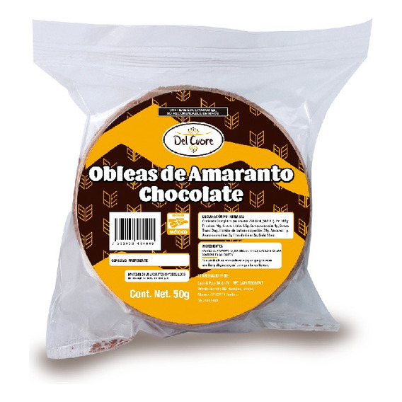 Obleas Amaranto Del Cuore Sabor Chocolate 60g