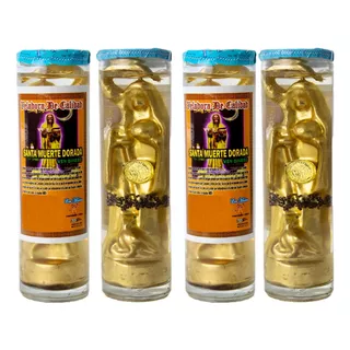 4 Veladoras Santa Muerte Dorada Ven Dinero De Gel Prep 