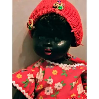 Muñeca Antigua Negra Azabache De Pasta