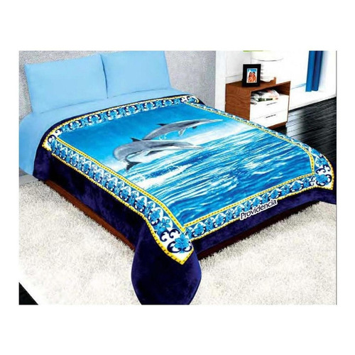 Cobija Providencia Excel Raschel con diseño delfines/azul marino de 2.2m x 2m