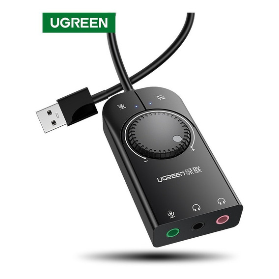 Tarjeta de sonido USB externa adaptada para teléfono P2 y micrófono Ugreen, color negro