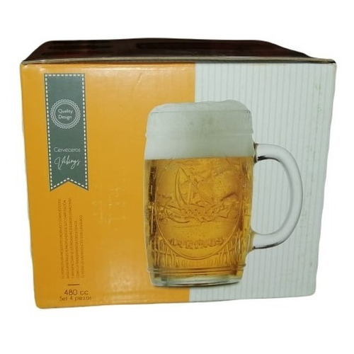 4 Vasos Cerveceros / Shoperos 480ml Vikingos Color Transparente
