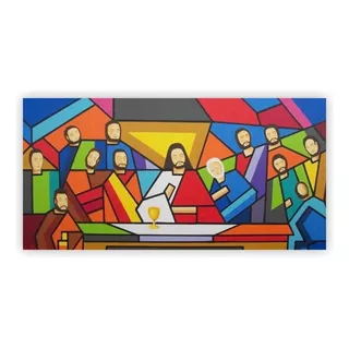 Quadro Religião Santa Ceia Moderna Colorida 100x50 Em Canvas Cor Imagem Cor Da Armação Borda Infinita