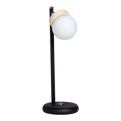 Lampara Velador Mesa Elyn Globo Opal Madera Apto Led Deco