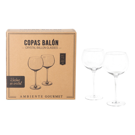 Copa Balon En Cristal 650 Ml Setx2 Ambiente Gourmet