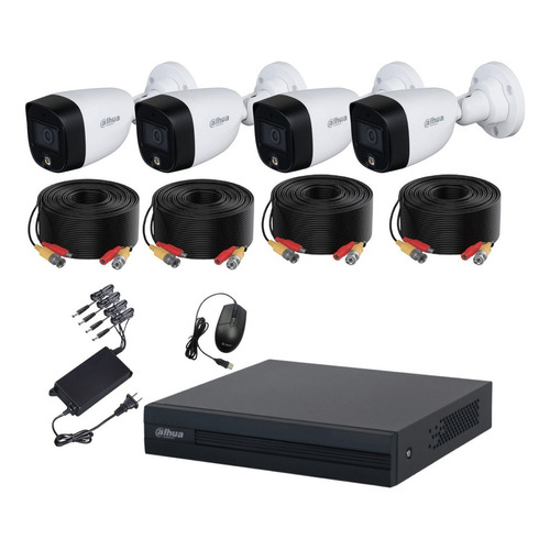 Dahua Kit de Video Vigilancia 4 Cámaras 2 MP Full Color con Accesorios Incluidos Circuito Cerrado con Detección de Movimiento y Cámaras de Seguridad Alta Resolución