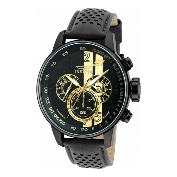 Reloj Invicta 19289 Original Negro Hombres Cuero Color de la correa Gris Color del fondo Negro/Dorado