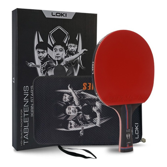 Paleta De Ping Pong Loki 6 Estrellas Pro Carbon Performance Color Negro/Rojo Tipo de mango FL (Cóncavo)