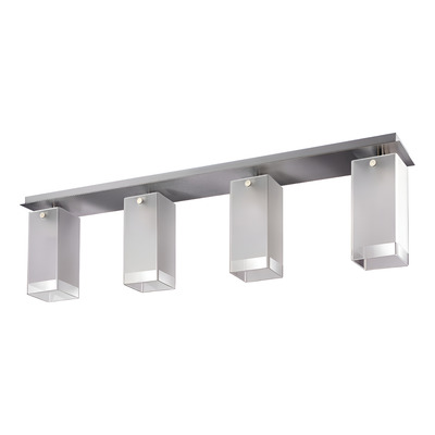Plafon 4 Luces Vidrio Cuadrado Apto Led E-27 Deco Luz Desing Acero
