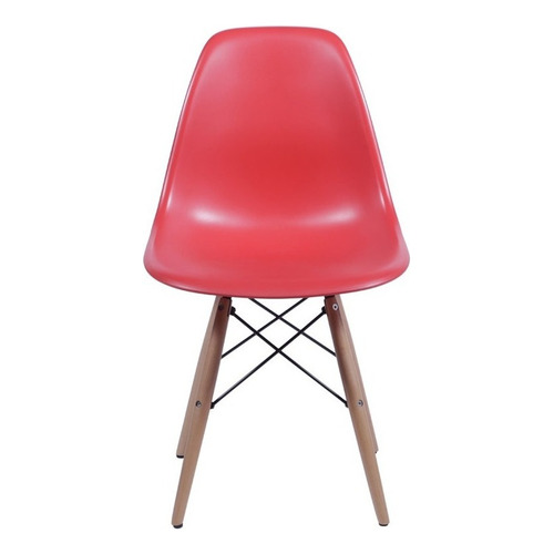 Silla de comedor BoxBit DKR Eames base madera, estructura color rojo, 1 unidad