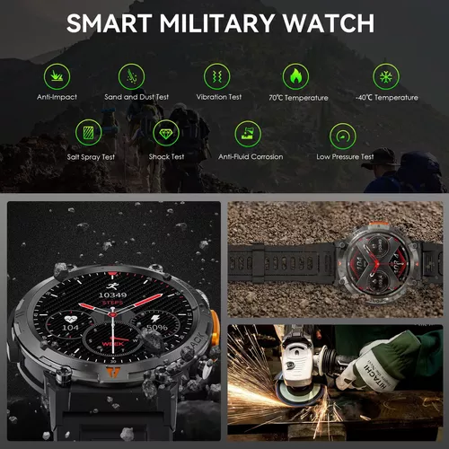 Relojes inteligentes militares para hombre (recepción de  llamadas/marcación) con linterna LED, 1.45 pulgadas HD resistente reloj  inteligente táctico