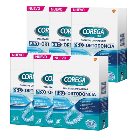 Pack X6 Corega Tabs Pro Ortodoncia 30 Unidades