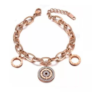 Pulseira Bracelete Feminino Roma Banhado A Ouro Cristais Cz Comprimento 17 Cm Cor Rosa Diâmetro 8 Cm