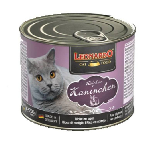 Alimento Leonardo Quality Selection para gato adulto sabor conejo en lata de 200g