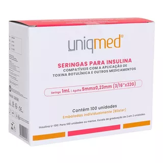 Seringa P/ Insulina 1ml (100ui) Agulha 5x0,23mm 32g  Uniqmed