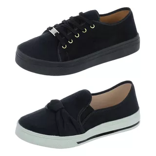 Kit 2 Pares Tênis Casual Feminino E Slip On Plataforma 25-09