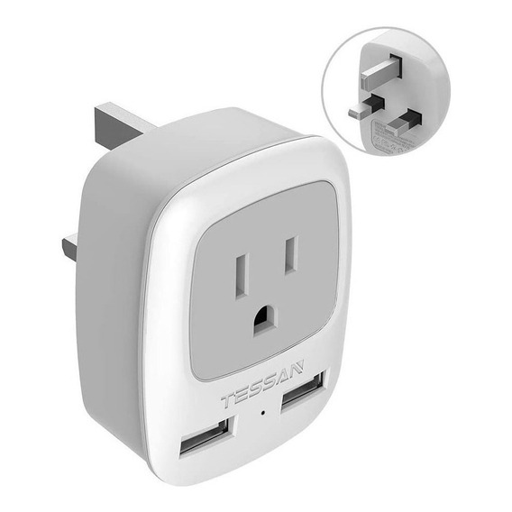 Adaptador De Corriente Británico 3 Entradas En 1, 2 Usb Para