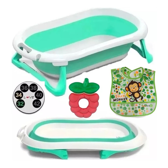 Bañera Plegable Bebe Infantil Tapon Antideslizante Verde