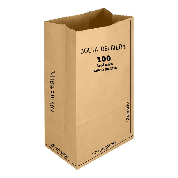 100 Bolsas Ecológicas Papel 30x42x15 Cm Delivery Para Envio 
