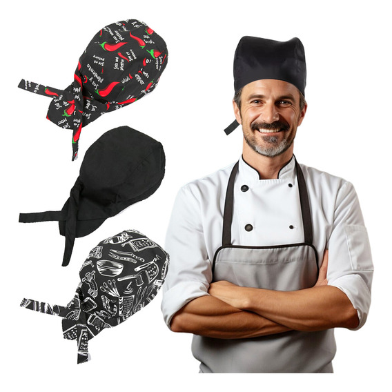 Gorro Chef, Cocinera, Mesero Algodón Gorras 3 Piezas