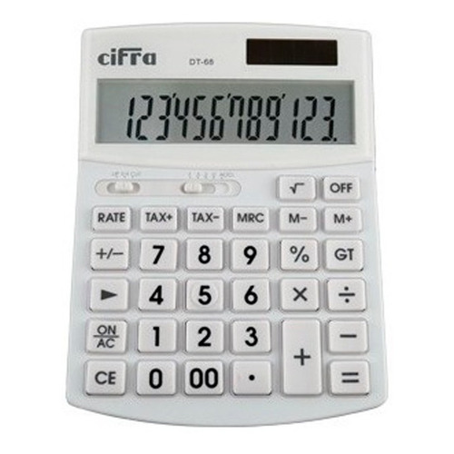 Calculadora Cifra Dt68 Escritorio 12 Dig 11,5 X 15,5 Cm Dual Color Blanco