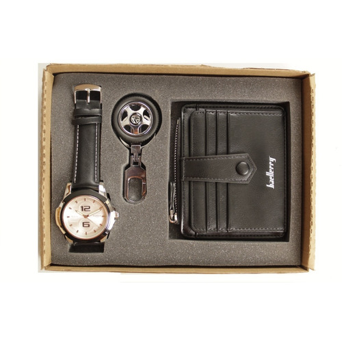 Set Reloj Hombre Yasole 3atm. Cartera Y Llavero Rin, Sport B Color de la correa Negro/Blanco