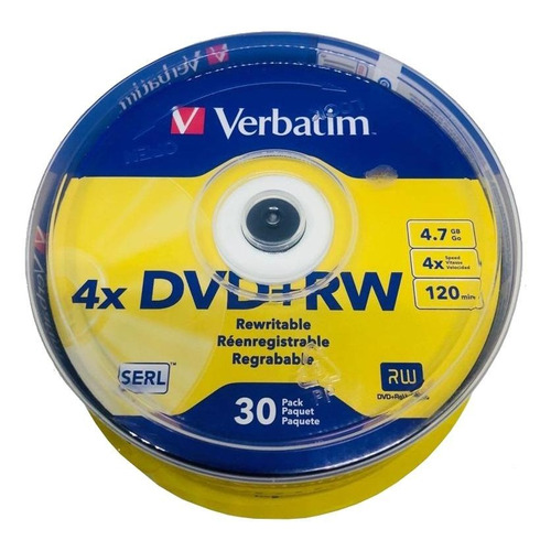 Disco virgen DVD+RW Verbatim de 4x por 30 unidades