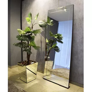 Espelho Decorativo De Chão Grande Slim Fit C180 X A80 X L3 Cor Da Moldura Prateado