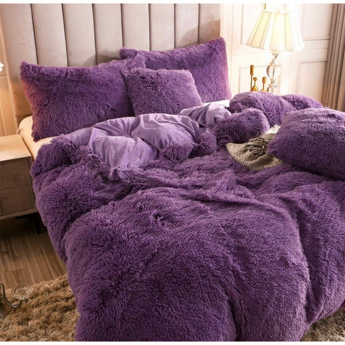 Acolchado Love & Home Pelo largo flannel queen diseño liso color violeta de 240cm x 260cm